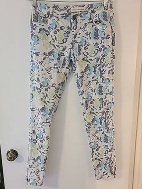 Y2K MJ Designer Paris Boho Jeans Floral Stretch Skinny Pants Ankle Zip Festival